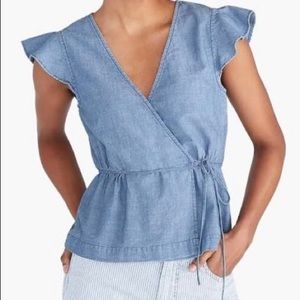 J Crew Chambray Faux Wrap Peplum top
